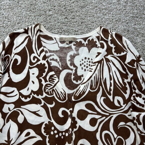 Tommy Bahama Women's Large Brown & White Floral Button Front Cardigan - Picture 3 of 9